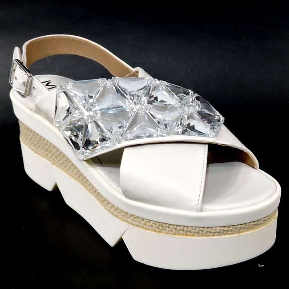MALLY 🇮🇹 WOMEN'S WHITE LEATHER COMFORT PLATFORM SUMMER SANDALS - Picture 3 of 7